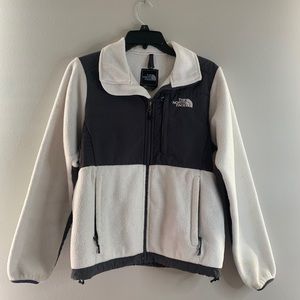 Grey and White North Face Denali Jacket